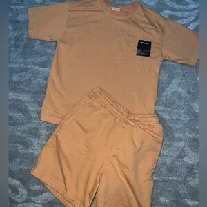 Boys ZARA orange 2 pc shorts matching outfit